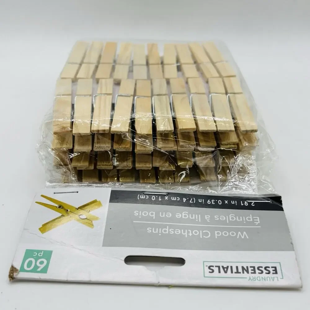 ESSENTIALS Wood Clothespins – 60 Count (Brand New in Package) 2.91 X 0.39. New!